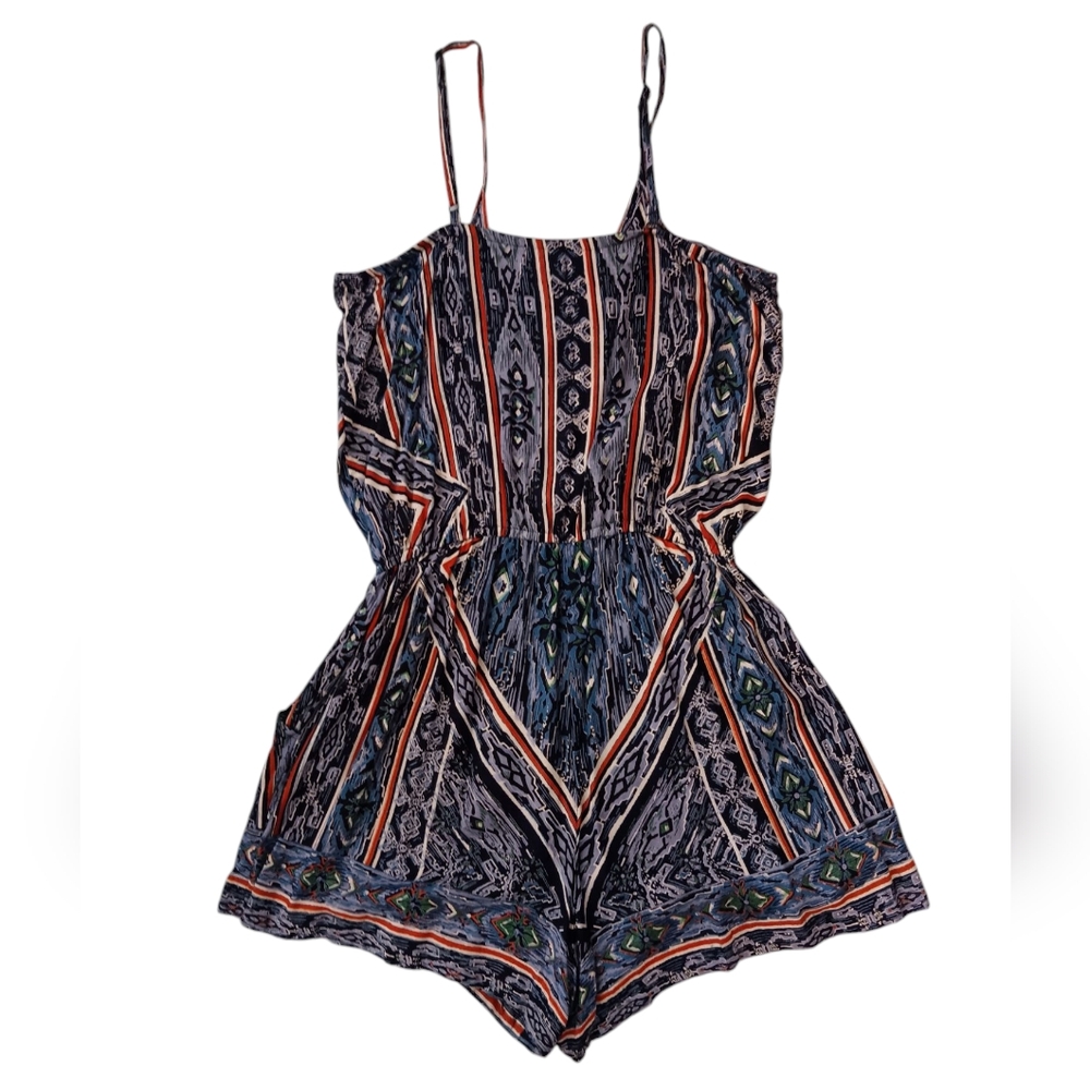 Angie Aztec Printed Romper, Blue/Brown/White, Small, EUC!